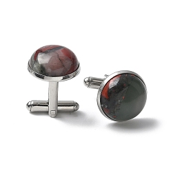 Природный Драгоценный Камень 304 пуговицы на манжетах из нержавеющей стали., с натуральным кровавиком, для аксессуаров одежды, полукруглый, 30~31x17.5 мм