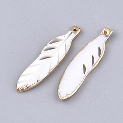 Light Gold Electroplate Freshwater Shell Pendants, Feather, Light Gold, 38~39x9.5~10x2mm, Hole: 1.2mm