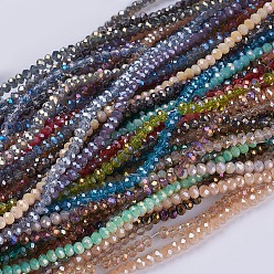 Mixed Color Glass Beads Strands, Faceted, Rondelle, Mixed Style, Mixed Color, 3~3.5x2~2.5mm, Hole: 0.8mm, about 135~140pcs/strand, 14.6 inch(37cm)