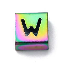 Letter W Ионное покрытие (ip) 304 квадратные подвески-слайдеры из нержавеющей стали, Радуга цветов, Буква W, 9x8x4 мм, отверстие : 3.5x8.5 мм