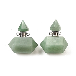 Зеленый Авантюрин Подвески для флаконов с натуральным зеленым авантюрином, с 304 фурнитурой из нержавеющей стали, граненые, двойные остроконечные шармы-пули, цвет нержавеющей стали, 31~32x29~31x18 мм, отверстие : 1.9 мм