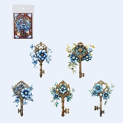Dodger Blue 10Pcs 5 Styles PET Self Adhesive Flower Key Decorative Stickers, Waterproof Floral Decals, for DIY Scrapbooking, Dodger Blue, Packing: 135x82mm, 2pcs/style