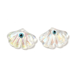 Clear AB Transparent Glass with Enamel Pendants, Ginkgo Leaf with Evil Eye Charms, Clear AB, 15x20x5.5~6mm, Hole: 1.5mm