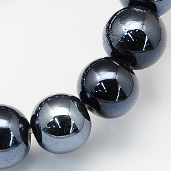 Black Pearlized Handmade Porcelain Round Beads, Black, 8mm, Hole: 2mm