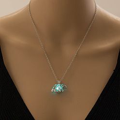 Cyan Glow in the Dark Luminous Alloy Cage Pendant Necklaces, Tortoise, Cyan, 17.72 inch(45cm)