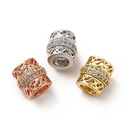 Mixed Color Rack Plating Brass Micro Pave Cubic Zirconia European Beads, Large Hole Beads, Long-Lasting Plated, Cadmium Free & Lead Free, Hollow Column, Mixed Color, 9x9mm, Hole: 4.7mm