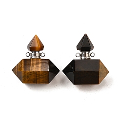 Тигровый глаз Натуральные подвески для флаконов с тигровым глазом, с 304 фурнитурой из нержавеющей стали, граненые, двойные остроконечные шармы-пули, цвет нержавеющей стали, 31~32x29~31x18 мм, отверстие : 1.9 мм