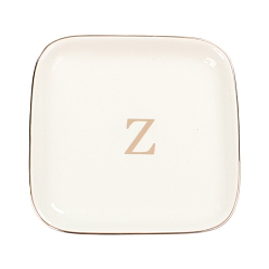 Letter Z Керамическая ювелирная тарелка, лоток для хранения, органайзер для косметических украшений, квадратный, Письмо Z, 110x110x15 мм
