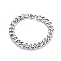 Stainless Steel Color Unisex 304 Stainless Steel Curb Chain/Twisted Chain Bracelets, with Lobster Claw Clasps, Stainless Steel Color, 8-1/2 inch(21.5cm)