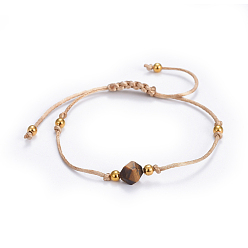 Saddle Brown Adjustable Nylon Cord Braided Bead Bracelets, with Brass and Natural Tiger Eye Beads, Saddle Brown, 1-5/8 inch~3 inch(4~7.5cm)