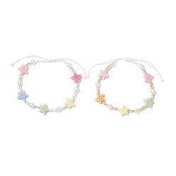 (52) Непрозрачная лаванда 2шт 2 цвета пластиковые бусины плетеные браслеты из бисера, морская звезда, с нейлоновым шнуром и стеклянными витыми бусинами и бусинами из искусственного жемчуга, разноцветные, внутренний диаметр: 1-3/4~3-1/4 дюйм (4.35~8.1 см), 1 шт / цвет