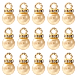 Pale Goldenrod ABS Plastic Charms, with Golden Tone Iron Findings and Rhinestone, Dyed, Round Charm, Pale Goldenrod, 13.5x8mm, Hole: 2.5mm, about 15pcs/bag