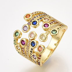 Colorful Brass Micro Pave Cubic Zirconia Cuff Rings, Open Rings, Colorful, US Size 7 1/4(17.5mm)