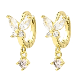 Pink Серьги-кольца из латуни с бабочкой из настоящей позолоченной 18k, с четким кубического циркония, долговечный, без свинца и без кадмия, розовые, 18x7.5 мм