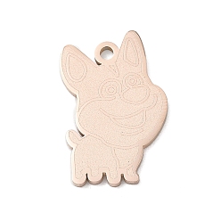 Or Rose Pendentifs en acier inoxydable, charmes de bouledogue français, polir, placage ionique (ip), or rose, 304mm, Trou: 23.5x15x1.5mm
