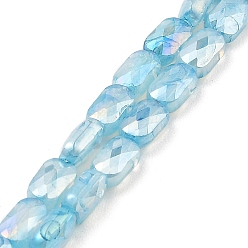 Sky Blue Imitation Jade Glass Beads Strands, AB Color Plated, Faceted, Rectangle, Sky Blue, 7x4.5x3mm, Hole: 1mm, about 70pcs/strand, 19.21''(48.8cm)