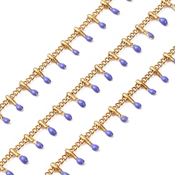 Розовато-лиловый 304 из нержавеющей стали обуздать цепи, с эмалевыми подвесками и шпулей, пайки, ионное покрытие (ip), золотые, розовато-лиловый, очарование: 6x1.5x2 мм, ссылка: 2x1.5x0.3 mm, около 16.4 футов (5 м) / рулон