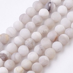 Natural Agate Natural White Agate Bead Strands, Frosted, Round, 6~7mm, Hole: 1mm, about 61pcs/strand, 14.9 inch(38cm)