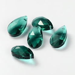 Sea Green Faceted Teardrop Glass Pendants, Sea Green, 16x9x6mm, Hole: 1mm