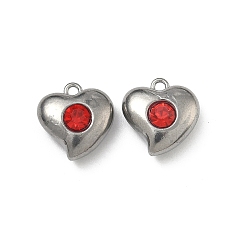 Гиацинт 304 подвески из нержавеющей стали, сердце прелести, со стразами, цвет нержавеющей стали, гиацинт, 12.5x12x6 мм, отверстие : 1.4 мм