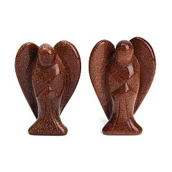 Pierre D'or Figurines d'anges sculptées en pierre de soleil synthétique, cadeau de pierre énergétique feng shui pour la décoration de bureau à domicile, 35~38x18.5~20x50~53mm