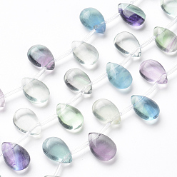 Fluorite Natural Fluorite Beads Strands, Top Drilled Beads, Teardrop, 14~14.5x10~10.5x6mm, Hole: 0.8mm, about 13~14pcs/Strand, 7.87 inch~8.46 inch(20~21.5cm)