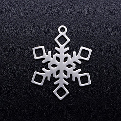 Stainless Steel Color 201 Stainless Steel Pendants, Snowflake, Christmas, Stainless Steel Color, 23x18x1mm, Hole: 1.4mm