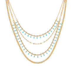 Golden Stainless Steel Curb Chains Multi Layers Bib Necklaces, with Natural  Turquoise Charms, Golden, 15.75 inch(40cm)