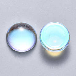 Clear AB Transparent Glass Cabochons, AB Color Plated, Half Round/Dome, Clear AB, 14x7mm