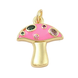Ярко-Розовый Грибная стойка покрытие латунь микропаве кубические циркониевые подвески, с эмалью, долговечный, без свинца и без кадмия, реальный 18 k позолоченный, ярко-розовый, 18.5x16.5x3.5 мм, отверстие : 3 мм