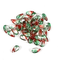 Vert Mer 5pcs perles de verre tchèques transparentes, top foré, larme, vert de mer, 14x8mm, Trou: 1mm