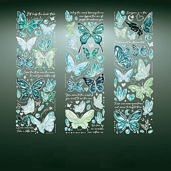Dark Cyan 3 Sheets Hot Stamping PVC Waterproof Decorative Stickers, Self-adhesive Butterfly Decals, for DIY Scrapbooking, Dark Cyan, 180x60mm
