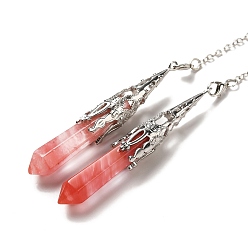 Вишневый Кварц Маятник для биолокации вишневого кварцевого стекла большие подвески, с латунной фурнитурой , пуля, 260~270 мм, отверстие : 1.5 мм