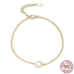 Real 18K Gold Plated 925 Sterling Silver Shell Pearl Link Bracelets, with  Satellite Chains, Real 18K Gold Plated, 6-3/4 inch(17cm)