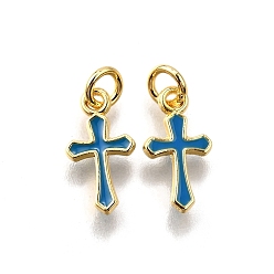 Стально-синий Латунь эмаль прелести, с целью перехода в кольце, корсетное очарование, стойки покрытие, без кадмия и без свинца, долговечный, золотые, стальной синий, 11.5x6x1.5 мм, отверстие : 2.6 мм