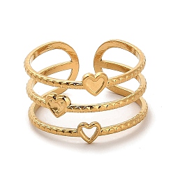 Golden 304 Stainless Steel Open Cuff Ring for Women, Hollow Heart, Golden, US Size 7 1/2(17.7mm)