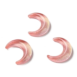 Pink K9 Glass Cabochons, with Glitter Powder, Moon, Pink, 11x9x2.5mm
