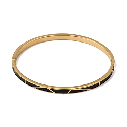 Black 304 Stainless Steel Enamel Hinged Cuff Bangles for Women, Ion Plating(IP), Real 18K Gold Plated, Black, Inner Diameter: 1.97x2.36 inch(5x6cm)