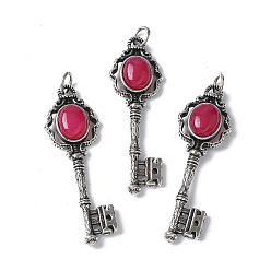 Красный Агат Ключ латунные натуральные сердолики большие подвески, с целью перехода в кольце, античное серебро, окрашенная и подогревом, 55.5x16.5x5~6.5 мм, отверстие : 4.5 мм