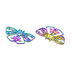 Rainbow Color Ion Plating(IP) 201 Stainless Steel Pendants, Butterfly, Rainbow Color, 24.5x44.5x1.5mm, Hole: 1.8mm