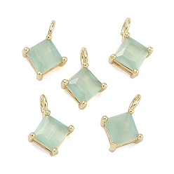 Аквамарин Подвески из латунной кошки, плоский ромбный шарм, долговечный, стойки покрытие, без свинца и без кадмия, реальный 18 k позолоченный, аквамарин, 11x8x4 мм, отверстие : 2 мм