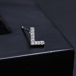 Letter L Platinum Brass Micro Pave Cubic Zirconia Stud Earrings, Initial Letter, Letter L, No Size