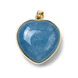 Белый Нефрит Крашеные натуральный белый нефрит подвески, латунь сердце прелести, золотые, стойки покрытие, без кадмия и без свинца, стальной синий, 24.5x21.5x10~10.5 мм, отверстие : 5.5x4 мм
