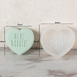 White DIY Silicone Heart with Word Soap Molds, for Handmade Soap Making, Valentine's Day, White, 84x80x34mm
