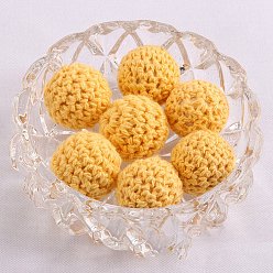 Gold Handmade Woolen Macrame Wooden Pom Pom Ball Beads, for Baby Teether Jewelry Beads DIY Necklace Bracelet, Gold, 20mm