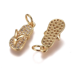 Golden Brass Micro Pave Clear Cubic Zirconia Charms, with Jump Rings, Flip-Flops/Chancla, Golden, 15x7x4mm, Hole: 3mm