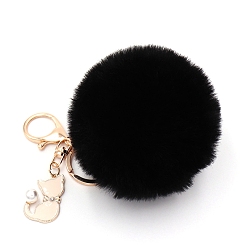 Midnight Blue Imitation Rabbit Fur Pom-Pom & Cat Keychain, Bag Pendant Decoration, Midnight Blue, 8cm
