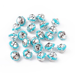 Deep Sky Blue Platinum Plated Acrylic Enamel Beads, with ABS Imitation Pearl Beads, Spiral Shape, Deep Sky Blue, 16x18x19mm, Hole: 2.3mm