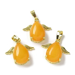 Белый Нефрит Естественно окрашенные белый нефрит кулоны, подвески-слезинки с золотистыми латунными крыльями, стойки покрытие, без кадмия и без свинца, оранжевые, 22.5x24.5x9 мм, отверстие : 7.5x4.5 мм