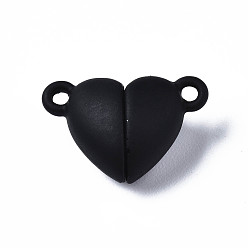 Black Spray Painted Alloy Magnetic Clasps with Loops, Cadmium Free & Nickel Free & Lead Free, Heart, Black, 10.5x16x7mm, Hole: 1.2mm